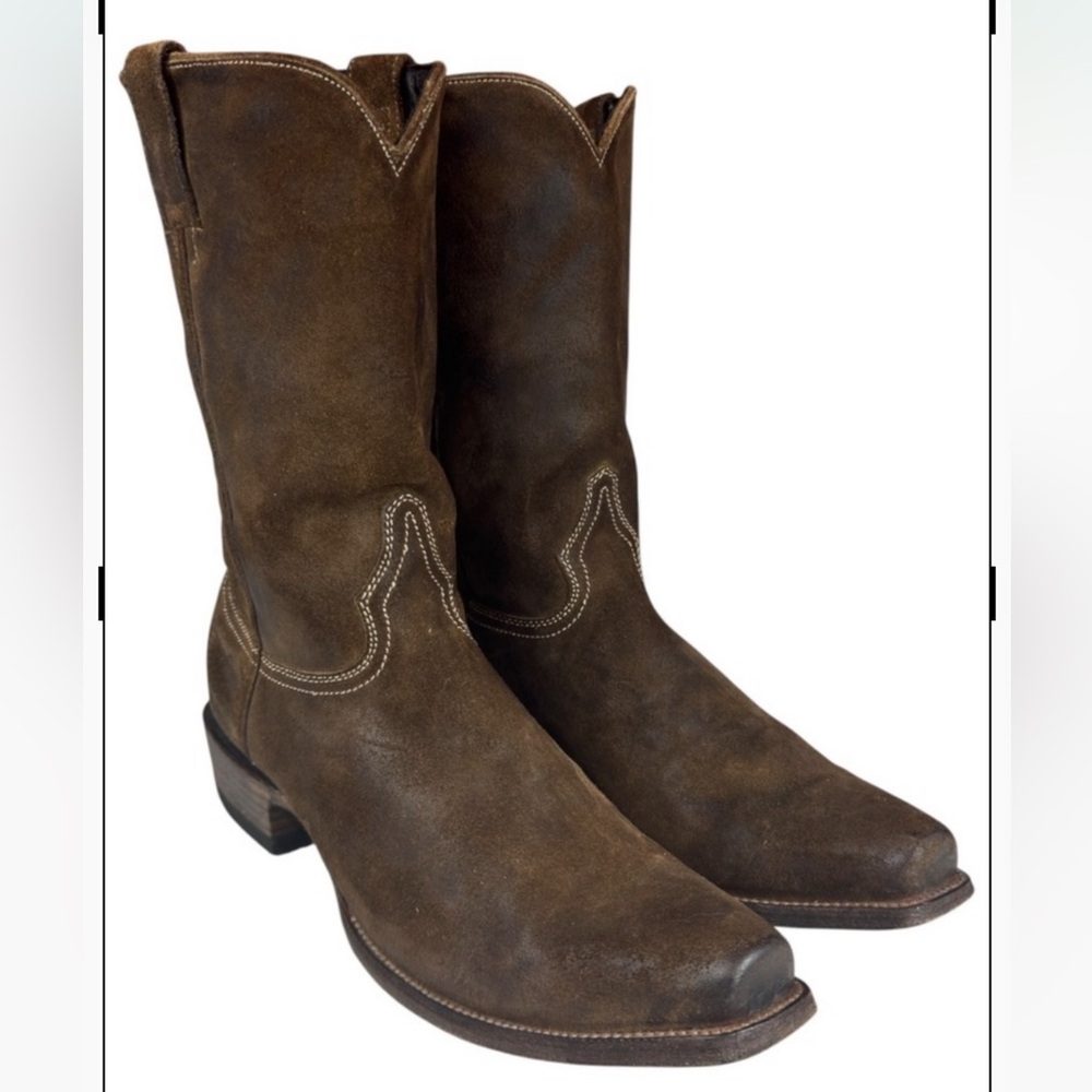 Overland Boots Men 11.5 D Frank Leather Western Cowboy Snip Toe Chocolate Shoes